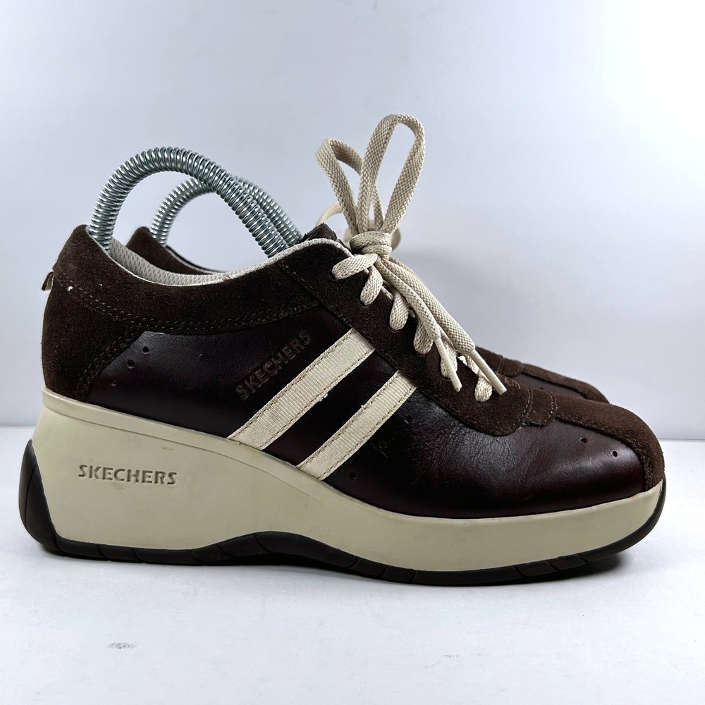 Skechers Somethin' Else Platform Sneakers Brown Leather Suede Wedge SN 35352 7
